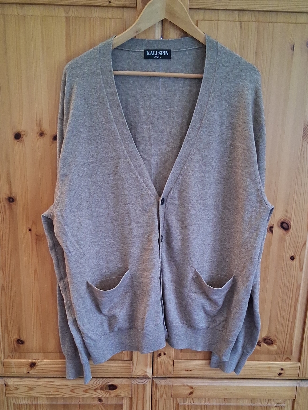 Kallspin Beige Cashmere Wool Blend V-Neck Classic Cardigan Sweater Size XXL